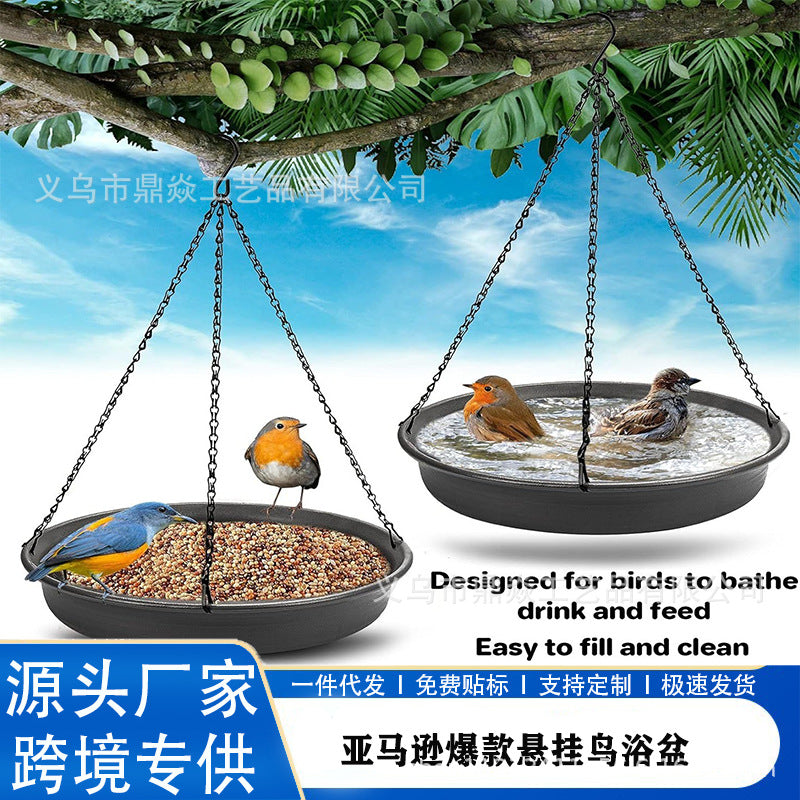 Hanging Bird Bath and Feeder for Outdoor Gardens - Double-Layer Fruit Plate Design
