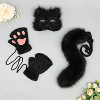 Cute Plush Fox Tail and Ear Headband Cosplay Set with Fingerless Gloves and Mask