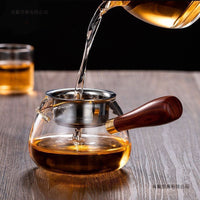 Heat-Resistant Glass Gongdao Teacup with Wooden Handle and Infuser