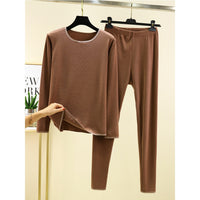 Women's Thermal Underwear Set, Thin Fleece Long Sleeve Top & Bottom for Autumn/Winter