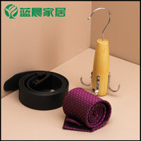 Solid Wood Multi-functional Tie Belt Scarf Hanger with Hooks for Bags Hats