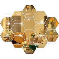 Self-Adhesive Hexagon Acrylic Mirror Wall Stickers, 3D Decorative Mirror Decals for Living Room, Hallway and Staircases