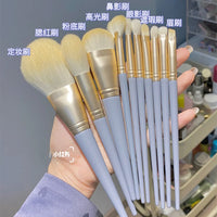 10-Piece Blue Bridge Ultra-Soft Makeup Brush Set with Powder, Eyeshadow, and Foundation Brushes