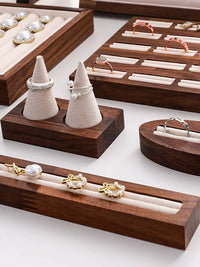 Walnut Wood Ring Display Tray with Velvet Base for Jewelry Photography and Storage