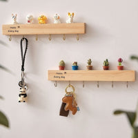 Wall-Mounted Wooden Key Holder with Hooks for Entryway Decor