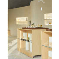 Modern Birch Wood Kitchen Island Bar Table with Tempered Glass Display Cabinet