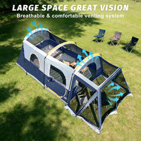 8-Person Waterproof Tunnel Camping Tent with Screened Porch for Family Outdoor Activities