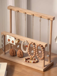 Solid Wood Jewelry Organizer Stand with Multiple Tiers for Necklaces and Bracelets