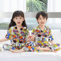 Kids' Cotton Pajama Set Summer Boys Girls Air Conditioning Suit Mid-to-Large Children's Homewear Parent-Child Baby