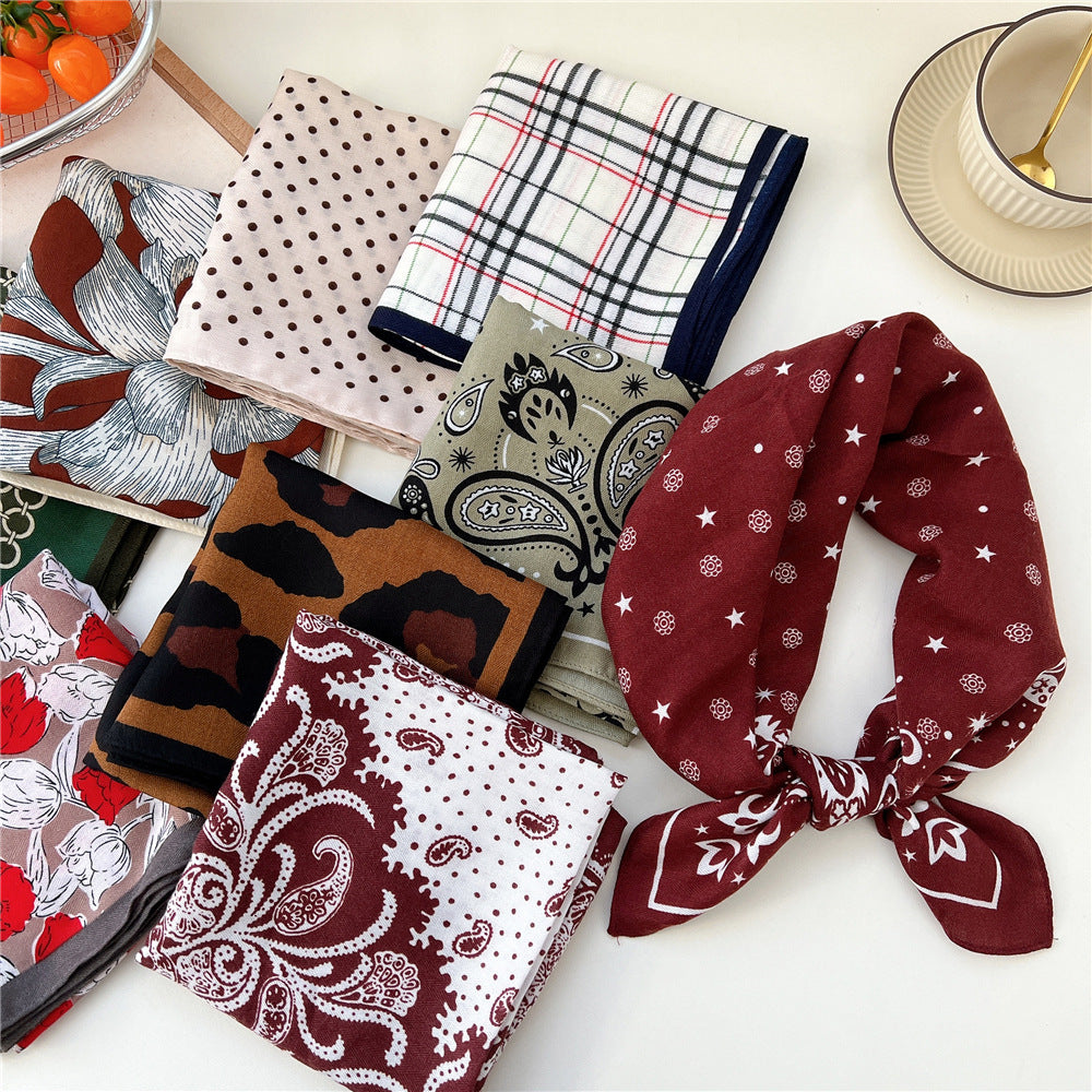 Cotton Linen Square Scarf for Women, Fashionable Cashew Floral Print Neck Scarf and Shawl