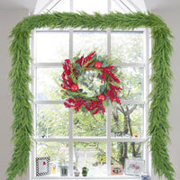 Artificial Pine Garland with Berries and Lights for Christmas and Holiday Decor