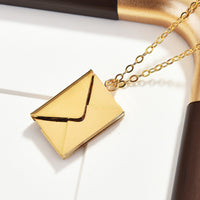 Titanium Steel Envelope Locket Necklace with Engravable Message Card