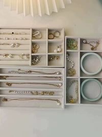 Beige Velvet Jewelry Organizer Tray for Earrings Necklaces Rings, Drawer Insert with Dividers