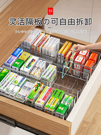 Japanese Style Medicine Storage Box Home Cabinet First Aid Kit with Dividers Extendable Drug Organizer