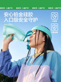 KK Tree Kids Foldable Silicone Water Bottle for Outdoor Activities, Food-Grade Soft Flask for Running and Concerts