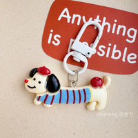 Fashionable Dachshund Dog Keychain & Brooch Set for Bags, Keys, and Hair Accessories