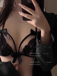 Women's Sexy Lace Push-Up Bra Set with Fishnet Stockings, Thin Breathable Gather Bra for Small Bust