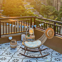 Moon-Gazing Wicker Rocking Chair for Outdoor Patio Garden Balcony, PE Rattan Leisure Lounge Chair