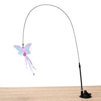 Suction Cup Cat Teaser Wand with Steel Wire Rod and Plush Refill Heads for Interactive Play