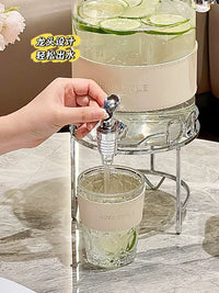 Large Capacity Glass Cold Water Pitcher with Faucet for Refrigerator, High Temperature Resistant Cold Brew Fruit Tea Beverage Dispenser