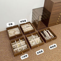 Luxury Walnut Grain Jewelry Box with Drawers for Earrings, Necklaces, and Bracelets