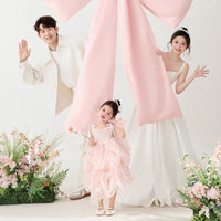 Family Matching Pink Big Bowknot Photo Shoot Outfits