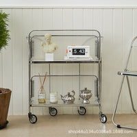 Vintage Foldable Rolling Cart with Tempered Glass Top and Stainless Steel Frame