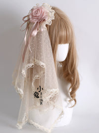 Handmade Lolita Champagne Lace Floral Headband Hair Clip Set