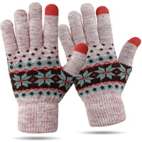 Touchscreen Double-Layer Plush Knit Gloves with Cartoon Bear/Deer Pattern for Women