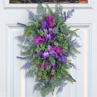 Spring Purple Tulip Wreath with Lilac and Hydrangea for Front Door Decor