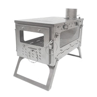 Stainless Steel Portable Folding Wood Burning Stove with Single Glass for Outdoor Camping Tent Hiking Backpacking