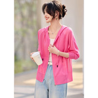 Women's Long Sleeve Sun Protection Hoodie Loose Thin Ice Silk Knit Cardigan