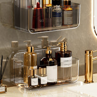 Wall-Mounted Bathroom Organizer Shelf with Drainage Holes, PET Plastic Cosmetic Storage Rack
