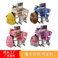 Miniature Classroom Desk and Chair Set with Stationery for Kids' Pretend Play