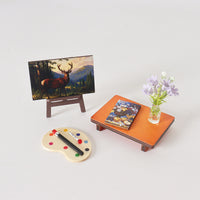 Dollhouse Miniature Classical Oil Painting Set with Wooden Table