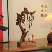 Vintage Style Solid Wood Jewelry Display Stand with Monk Figurine for Bracelets, Necklaces, and Keys