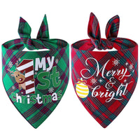 Christmas Plaid Pet Bandana Double-Layer Cotton Dog Scarf