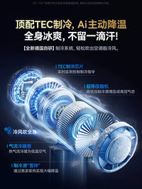 Portable Handheld Cooling Fan with AI Refrigeration, 100-Speed Adjustment, Long-Lasting Battery, Foldable for Desk or Neck