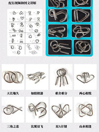 Metal Brain Teaser Puzzles Set of 8 - IQ Test Game for Adults & Party Favors