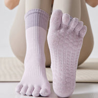 Color-Block Five-Toe Yoga Socks Non-Slip Pilates Split-Toe Mid-Calf Sports Fitness Floor Socks