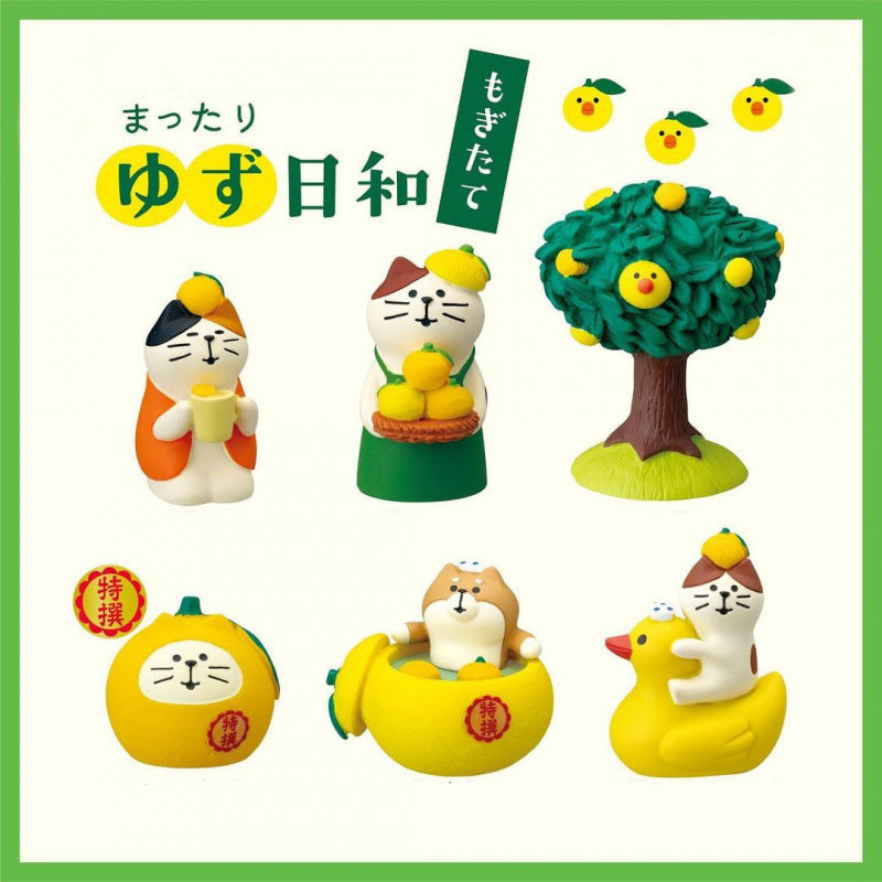 Cute Fruit Cat Lemon Miniature Figurine Desktop Car Decor