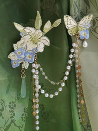 Embroidered Hair Clip Brooch Set for Hanfu - Windproof Design