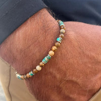 Vintage Lapis Lazuli Picture Stone Beaded Bracelet for Men, Natural Stone Flat Bead European and American Style Jewelry