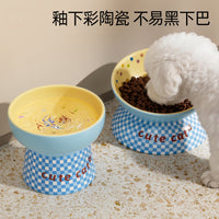 Ceramic Plaid Pet Bowl Set for Dogs and Cats - Food and Water Dish
