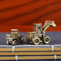 Vintage Brass Mini Engineering Vehicle Ornament, Miniature Alloy Excavator Truck Model for Home Decor