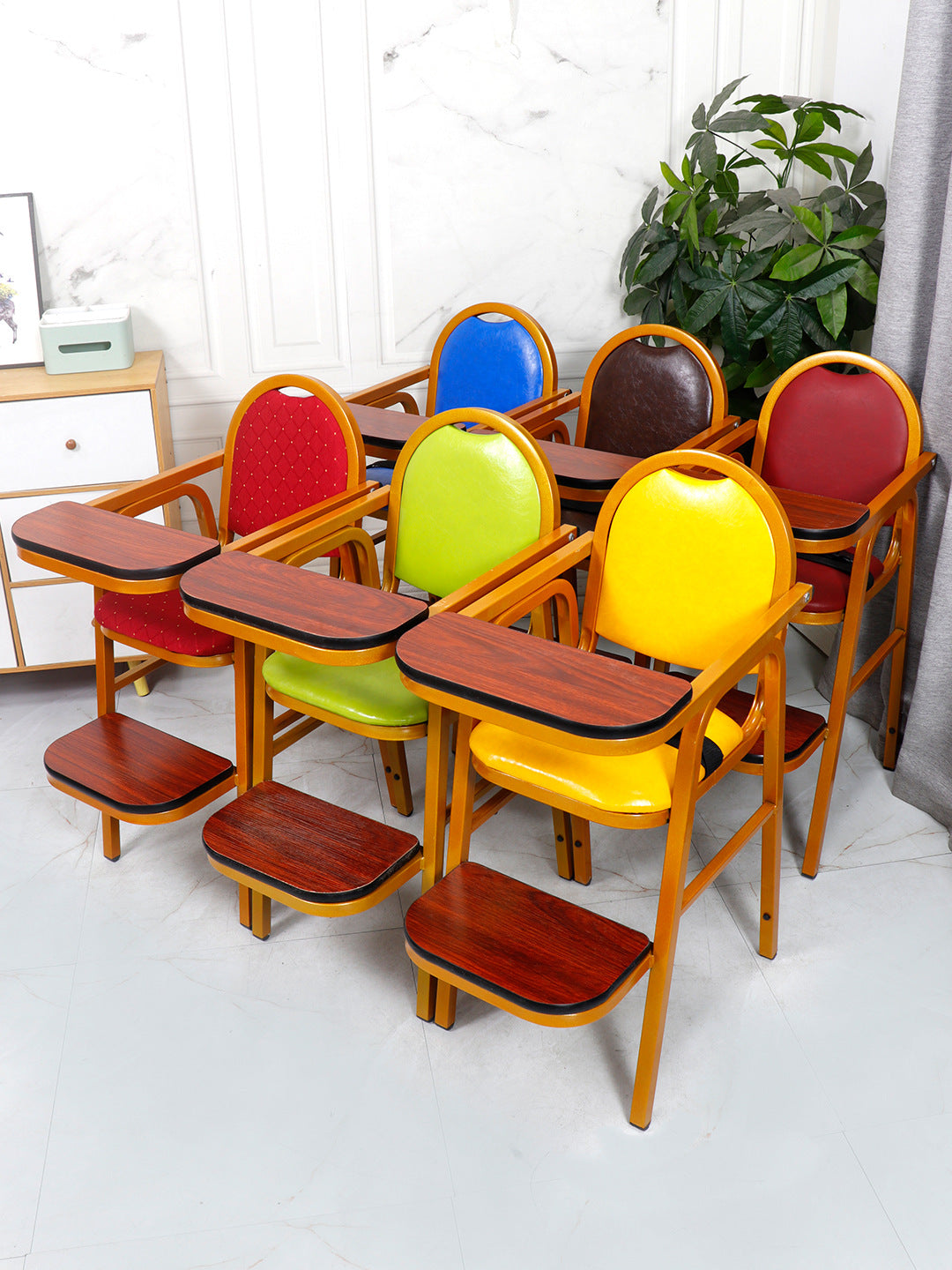 Adjustable Baby High Chair with PU Leather Seat for Home and Restaurant Use