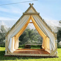 Triangular Wooden Cabin Tent for Outdoor Camping, Glamping, and Events