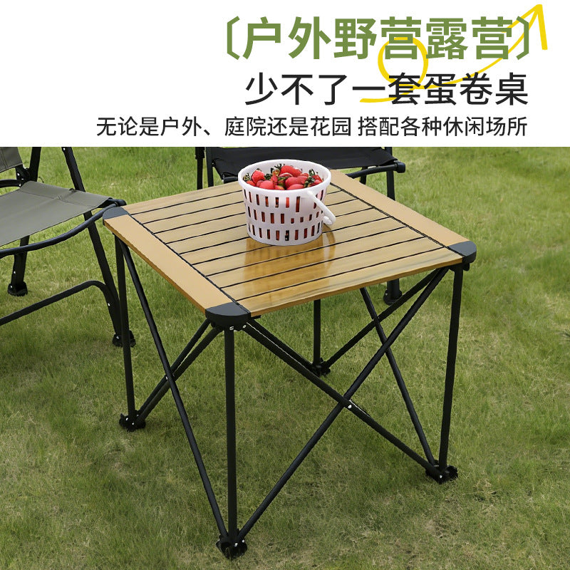 Portable Folding Camping Table with Roll-Up Top for Outdoor Picnics and BBQ