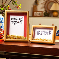 DIY Gold Ingot Creative Solid Wood Photo Frame with Hanging Ornament for Living Room Desktop Decor