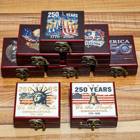 US 250th Anniversary Statue of Liberty Eagle Commemorative Coin Set in Wooden Box